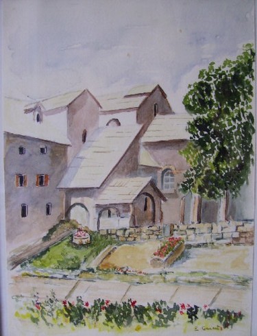 Peinture intitulée "Village de montagne" par Edith Guinet, Œuvre d'art originale