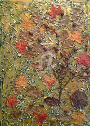 Collagen mit dem Titel "AUTUMN-OAK TREE" von Edith Maurer, Original-Kunstwerk