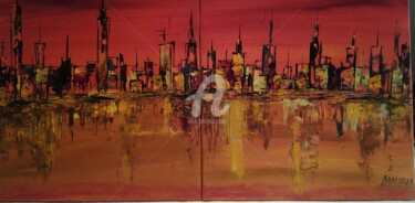 Malerei mit dem Titel "GOLDEN CITY FRANFUR…" von Edith Maurer, Original-Kunstwerk, Acryl