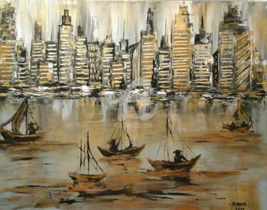 Malerei mit dem Titel "Hafenstadt" von Edith Maurer, Original-Kunstwerk, Acryl