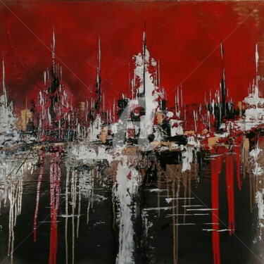 Painting titled "CITY 2--RED" by Edith Maurer, Original Artwork, Acrylic