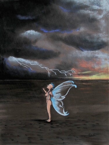 Tekening getiteld "Larmes d'orage" door Edith Stenven, Origineel Kunstwerk, Pastel
