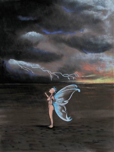 Drawing titled "Larmes d'orage" by Edith Stenven, Original Artwork, Pastel