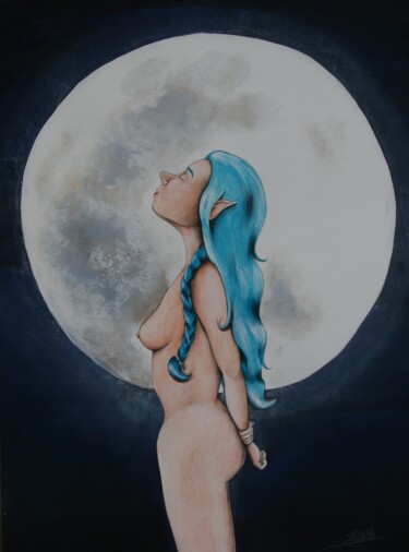 Dibujo titulada "Pleine lune" por Edith Stenven, Obra de arte original, Tinta