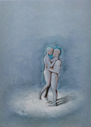 Desenho intitulada "Duo fusionnel" por Edith Stenven, Obras de arte originais, Tinta