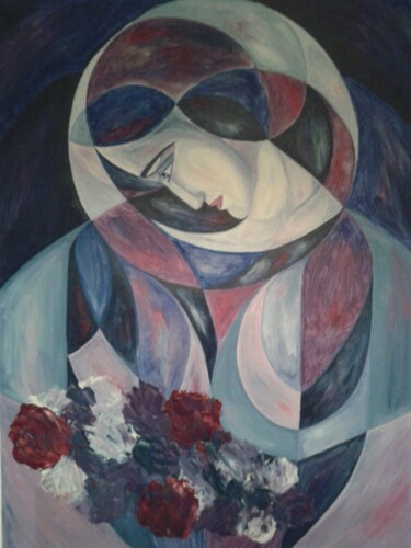 Malerei mit dem Titel "FRAU MIT BLUMEN" von Edith Stütz, Original-Kunstwerk, Öl