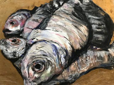 Schilderij getiteld "Stilleben mit Fisch…" door Edith Touré, Origineel Kunstwerk, Acryl
