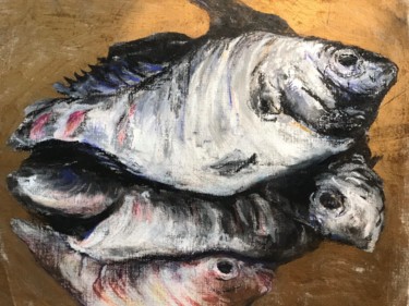 Schilderij getiteld "Stilleben mit Fisch…" door Edith Touré, Origineel Kunstwerk, Acryl