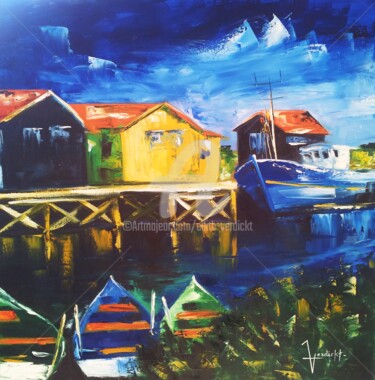 Painting titled "PORT DES SALINES" by Edith Verdickt, Original Artwork, Oil