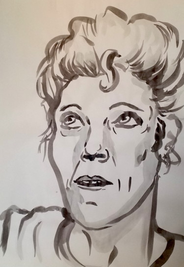 Autoportrait Dessin intitulée "Autoportrait" par Edith Donc, Œuvre d'art originale, Encre