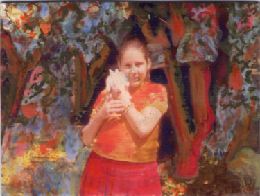 Collages titulada "La niña y el conejo…" por Edith Fiamingo, Obra de arte original