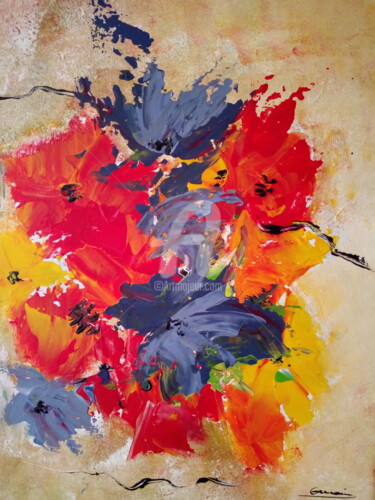 Peinture intitulée "Fleurs abstraites 5" par Edith Germain, Œuvre d'art originale, Acrylique Monté sur Châssis en bois