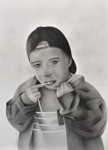 Dibujo titulada "Cool child" por Edith Hersant, Obra de arte original, Grafito