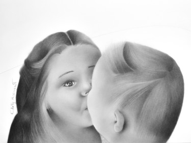 Dessin intitulée "First kiss" par Edith Hersant, Œuvre d'art originale, Graphite