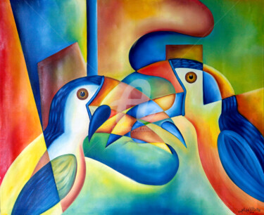 Painting titled "Tucanos - Brasil Tr…" by Ed Oliveira, Original Artwork, Oil