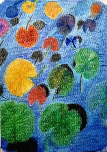 Картина под названием "fleurs de lys" - Edmond Agalliu, Подлинное произведение искусства, Пастель