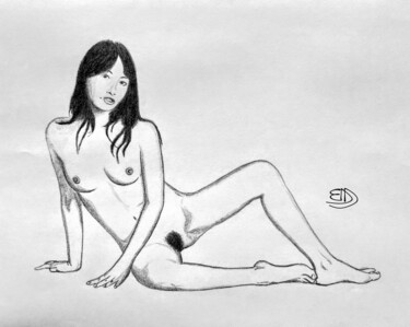 Drawing titled "Jeune femme asiatiq…" by Edmond Drot, Original Artwork, Pencil