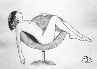 Disegno intitolato "Jeune femme nue sur…" da Edmond Drot, Opera d'arte originale, Matita