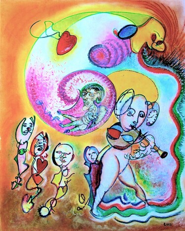Dessin intitulée "flûte enchantée" par Edmond Woivre, Œuvre d'art originale, Pastel