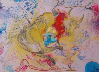 Dessin intitulée "SOLEIL BLEU" par Edmond Woivre, Œuvre d'art originale, Pastel