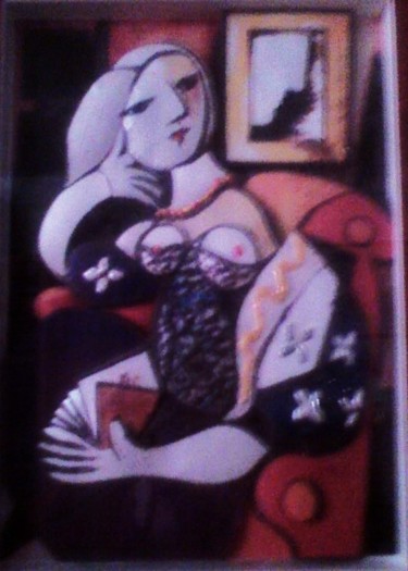 Painting titled "Mulher com livro" by Edna Bomfim, Original Artwork
