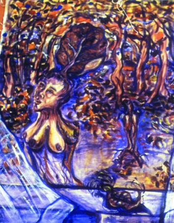Pintura titulada "Ventana en otoño" por Edna Cantoral Acosta, Obra de arte original