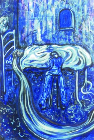 Pintura titulada "La noche viene" por Edna Cantoral Acosta, Obra de arte original