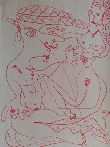 Disegno intitolato "Rencontre,copyright…" da Edonista21, Opera d'arte originale, Inchiostro