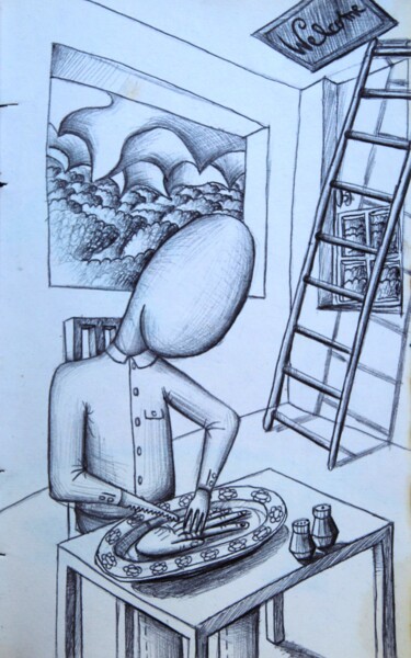 Drawing titled "Bon appétit" by Edouard Leruste, Original Artwork, Ballpoint pen