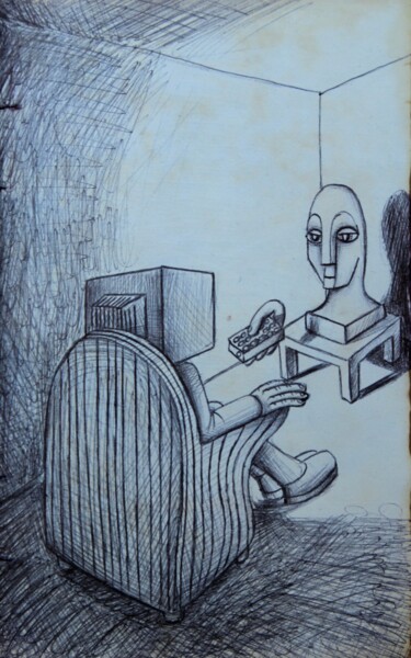 Drawing titled "Manipulation" by Edouard Leruste, Original Artwork, Ballpoint pen