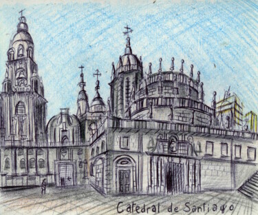 Peinture intitulée "Catedral de Santiag…" par Edouard Leruste, Œuvre d'art originale, Autre