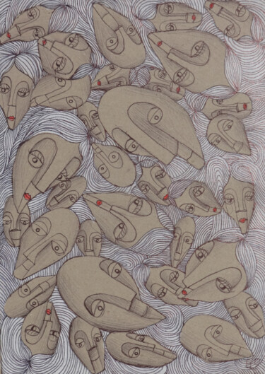 Dessin intitulée "Girls and boys" par Edouard Leruste, Œuvre d'art originale, Stylo à bille