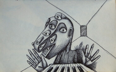 Drawing titled "Pianiste" by Edouard Leruste, Original Artwork, Ballpoint pen