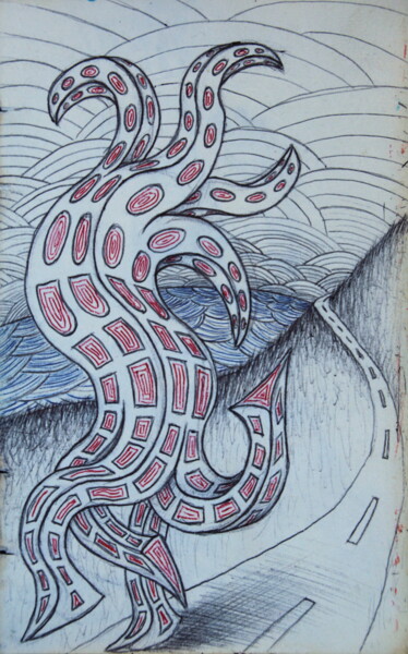 Drawing titled "Running in the wind" by Edouard Leruste, Original Artwork, Ballpoint pen