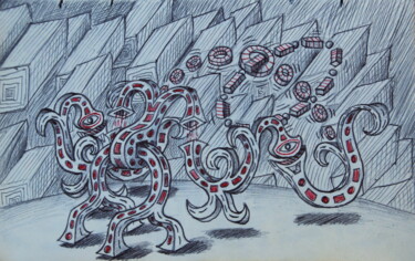 Drawing titled "Grafik rythm" by Edouard Leruste, Original Artwork, Ballpoint pen