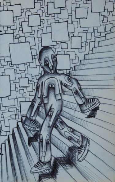 图画 标题为“Anamorph man” 由Edouard Leruste, 原创艺术品, 圆珠笔