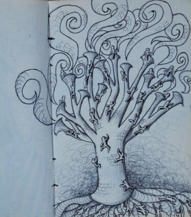 Drawing titled "Industree" by Edouard Leruste, Original Artwork, Ballpoint pen