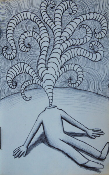 Drawing titled "idées fuyantes" by Edouard Leruste, Original Artwork, Ballpoint pen