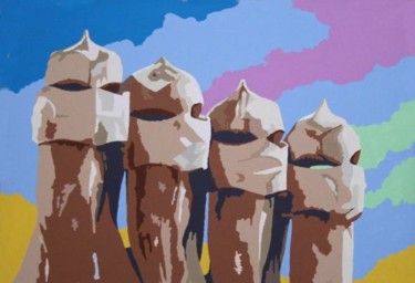 Peinture intitulée "Les cheminées de Ga…" par Edouard Aguilo, Œuvre d'art originale, Acrylique