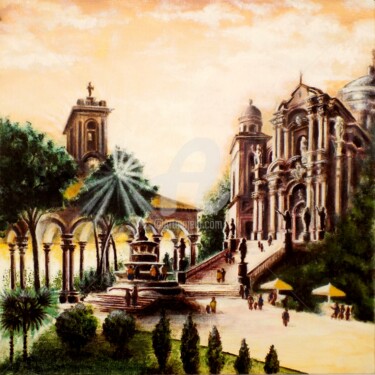Painting titled "Sunday Cathedral" by Neint, Original Artwork, Oil