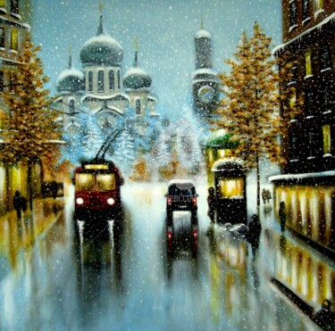 Pintura intitulada "The first snow" por Neint, Obras de arte originais, Óleo