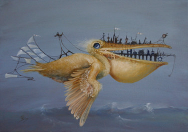 Schilderij getiteld "SkyCity" door Ed Schaap, Origineel Kunstwerk, Olie