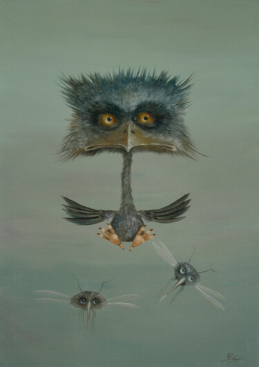 Painting titled "Bird of Prey" by Ed Schaap, Original Artwork, Oil