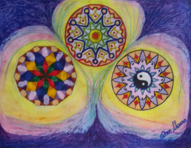 Desenho intitulada "Mandalas" por Edson Moura, Obras de arte originais, Giz Montado em Vidro