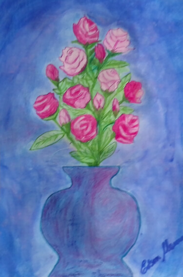 Dessin intitulée "VASO COM ROSAS" par Edson Moura, Œuvre d'art originale, Craie