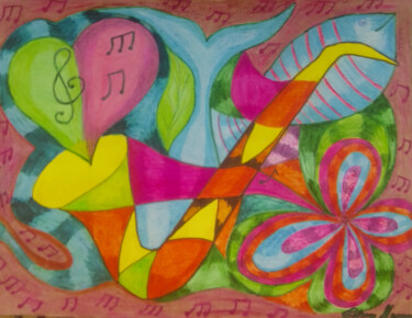 Drawing titled "Saxofone" by Edson Moura, Original Artwork, Chalk