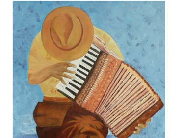 Painting titled "Accordéoniste" by Claude Godfrin-Claude, Original Artwork, Oil
