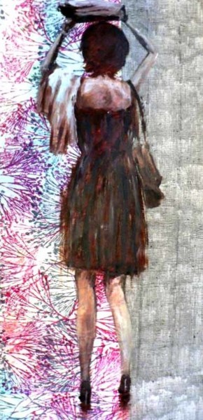 Peinture intitulée "femme-pluie-fleurie…" par Claude Godfrin-Claude, Œuvre d'art originale