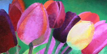 Painting titled "tulipes" by Claude Godfrin-Claude, Original Artwork, Oil