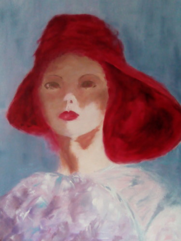 Peinture intitulée "mon chapeau rouge" par Claude Godfrin-Claude, Œuvre d'art originale, Huile